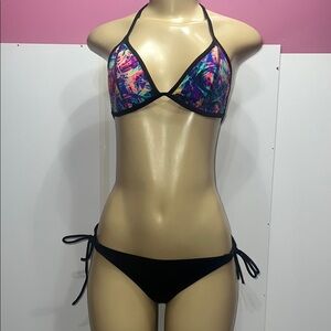 Victoria's Secret Pink and Black Bikini Set zs top M bikini S/P‎